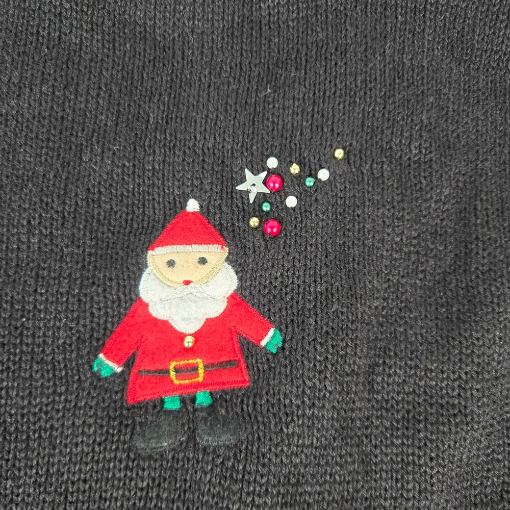Bobbie Brooks Black Christmas Sweater Vest Santa Gnomes Beaded BB3H263 Womens S - Picture 10 of 11